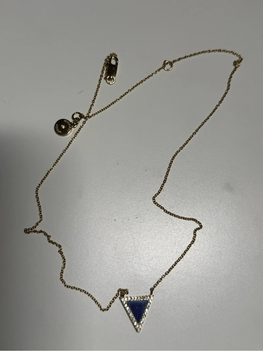 Michael Kors Blue Triangle Pavé Pendant Gold-Tone Necklace